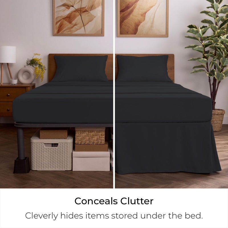 Mellanni Bed Skirt Cal King Size- Bed Skirting - 15-Inch Tailored Drop Pleated Dust Ruffle - Hotel Luxury Bedding - Wrinkle, Fade, Stain Resistant - 1 Bedskirt (Cal King, Black) - Image 3